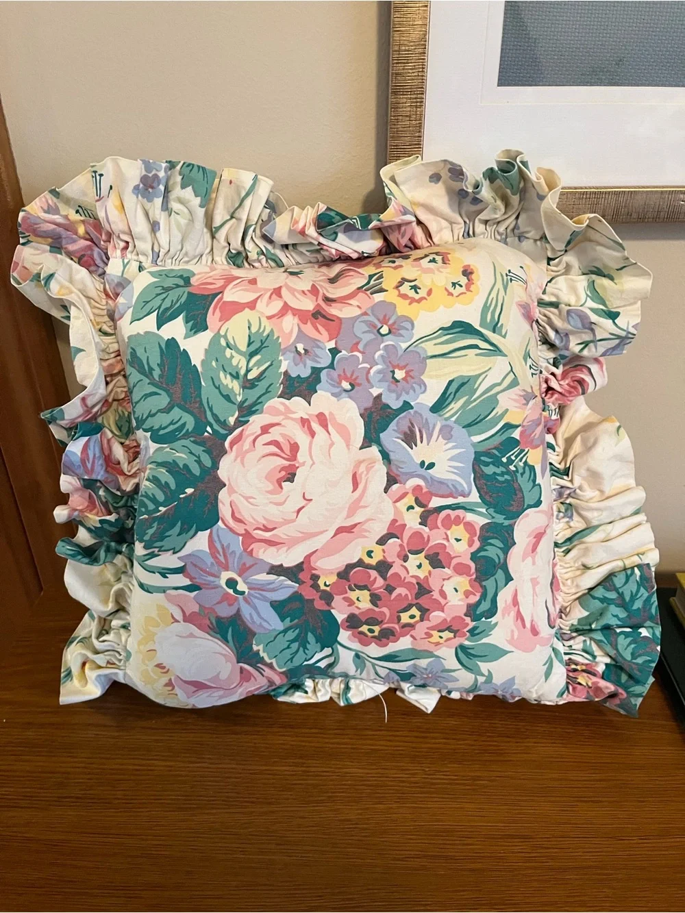 Vintage Floral Ruffle Throw Pillow